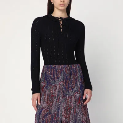 Etro Black Hooded Jumper In Silk Blend