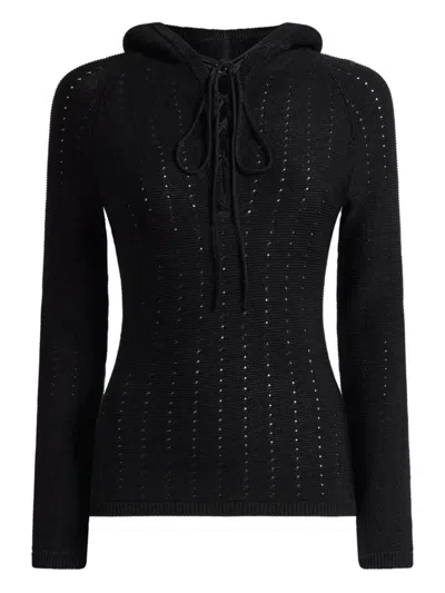 Etro Black Hooded Sweater In Silk Blend