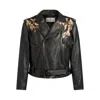 Etro Leather Biker Jacket With Placed Leopard Print In Black
