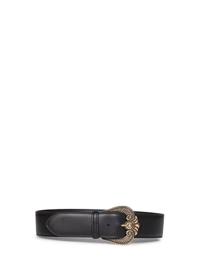 Etro Black Leather Belt With Paisley Buckle In Brown