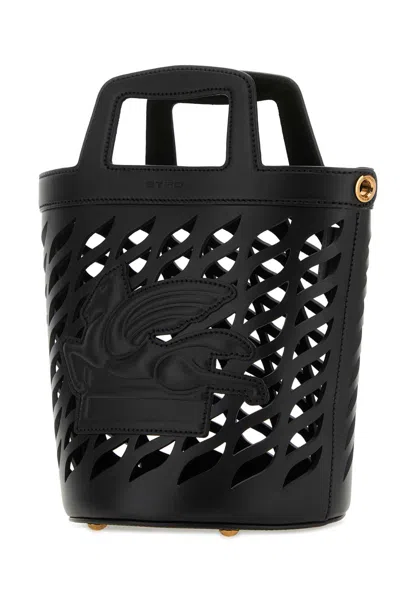 Etro Black Leather Coffa Bucket Bag In 1