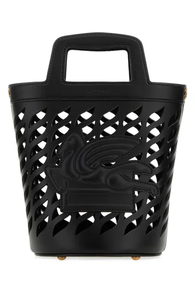 ETRO BLACK LEATHER COFFA BUCKET BAG