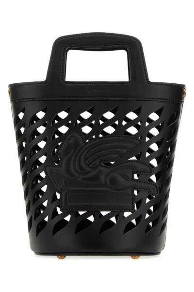 ETRO BLACK LEATHER COFFA BUCKET BAG
