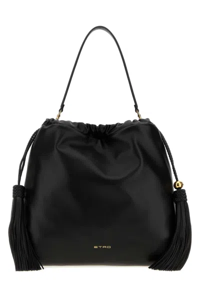 Etro Black Leather Medium Kalispera Bucket Bag