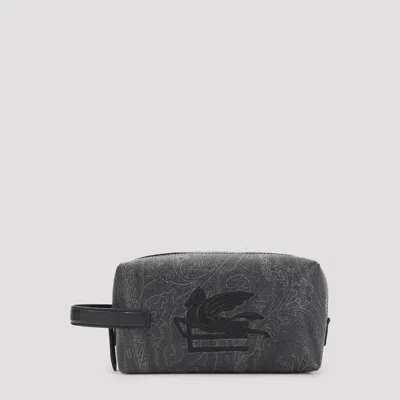 Etro Black Leather Pouch Arnica In Pattern