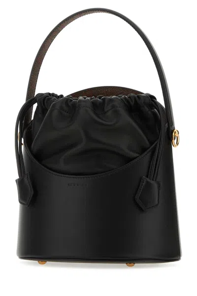 Etro Leather Bucket Bag With Adjustable Shoulder Strap In Black