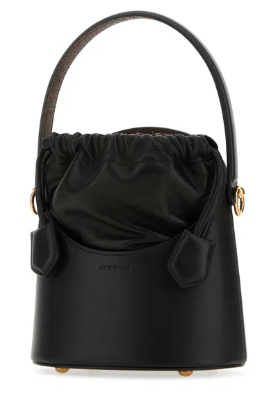 Etro Black Leather Saturno Mini Bucket Bag In 0001