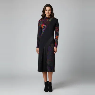 Pre-owned Etro Black Mixed Print Jersey And Satin Desigual High Neck Midi Dress M