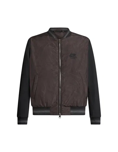 Etro Paisley Print Bomber Jacket With Panels In Brown