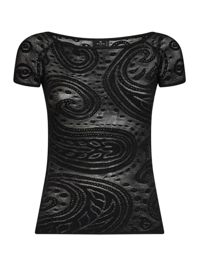 Etro Black Paisley Jacquard Knit Off-the-shoulder Top