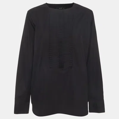 Pre-owned Etro Black Pintuck Detail Cotton Long Sleeves Blouse L
