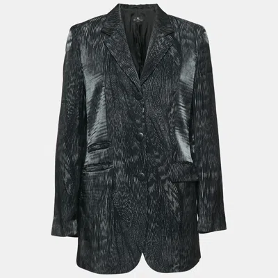 Pre-owned Etro Black Printed Crepe Single Breasted Blazer M