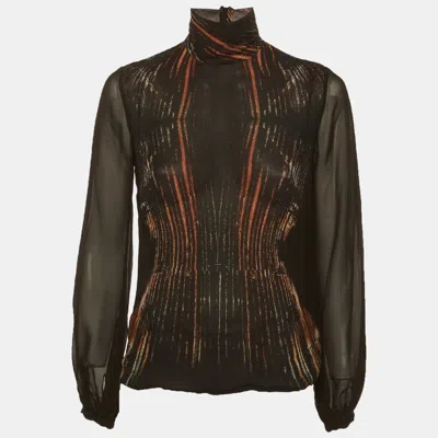 Pre-owned Etro Black Printed Silk Sheer Top S
