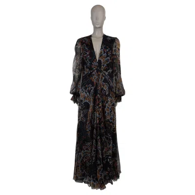 Pre-owned Etro Black Silk 2024 Floral Chiffon Gown Dress 44 L
