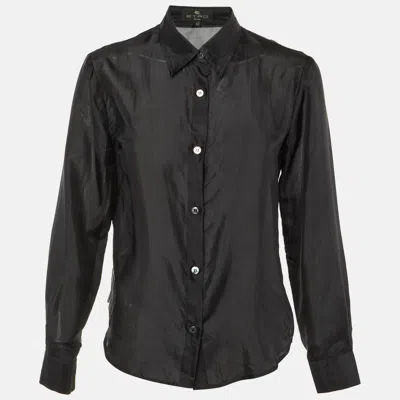 Pre-owned Etro Black Silk Button Front Shirt M