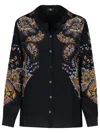 Etro Floral Pattern Silk Shirt With Side Slits In Black