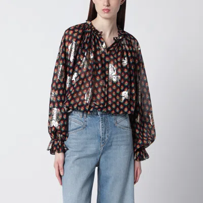 ETRO ETRO BLACK SILK SHIRT WITH FIL COUPÉ ROSES