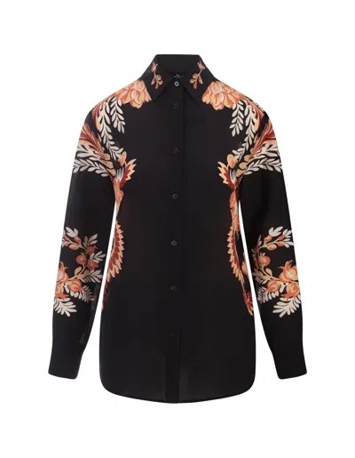 Etro Black Silk Shirt With Print In Multi