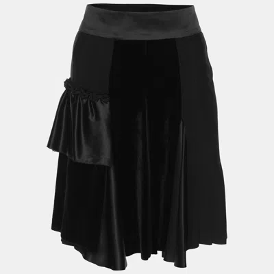 Pre-owned Etro Black Silk Velvet Ruffled Skirt M