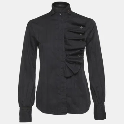 Pre-owned Etro Black Striped Textured Cotton Ruffle Shirt S