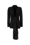 Etro Jacquard Blazer With Belted Waist And Fringed Detail In Black