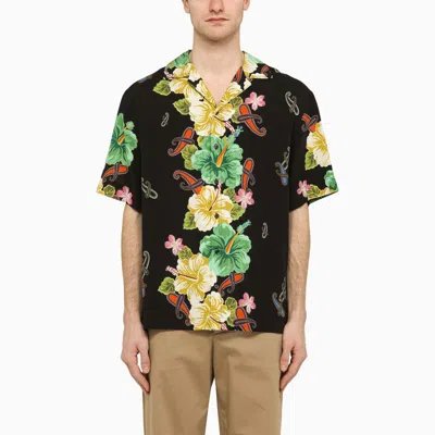 Etro Black Viscose Floral Print Shirt In Multicolor