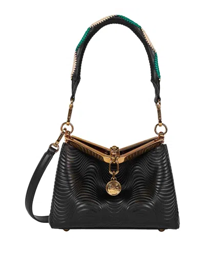 ETRO BLACK WAVY CALF LEATHER SMALL VELA BAG