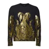 Etro Black Wool Crewneck Sweater With Laminated Print In Black
