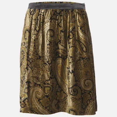 Pre-owned Etro Black/gold Paisley Print Velvet Mini Skirt M
