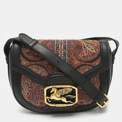 Pre-owned Etro Black/multicolor Paisley Jacquard And Leather Crossbody Bag