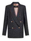 Etro Double-breasted Wool Jacquard Jacket In Blue