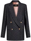 Etro Double-breasted Wool Jacquard Jacket In Blue