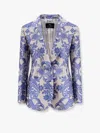 Etro Jacquard Silk Blend Blazer With Embroidery In Blue