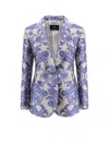Etro Jacquard Silk Blend Blazer With Embroidery In Blue