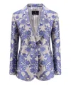 Etro Jacquard Silk Blend Blazer With Embroidery In Blue
