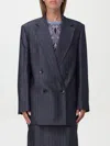 Etro Grey Oversized Double-breasted Jacket With Wide Revers In Wool Blend Woman In Blau