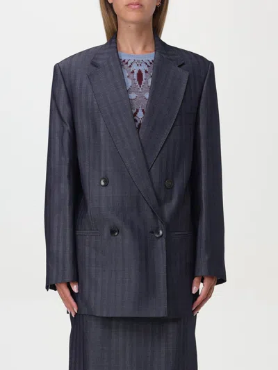 Etro Grey Oversized Double-breasted Jacket With Wide Revers
