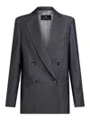 Etro Grey Oversized Double-breasted Jacket With Wide Revers In Wool Blend Woman In Gris