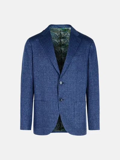 Etro Blazer In Blue Linen Blend