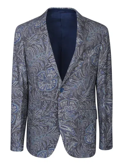 Etro Foliage Motif Blue Jacket In Multi