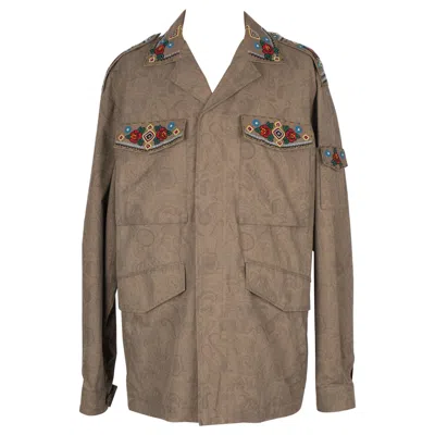 Pre-owned Etro Blended Cotton Jacket Embroidered With Pearls In Brown