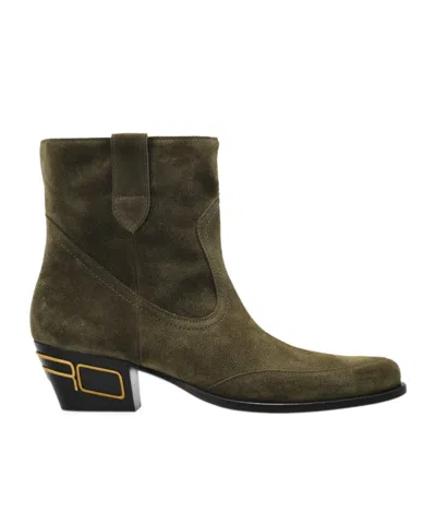 Etro Logo-plaque Suede Ankle Boots In Green