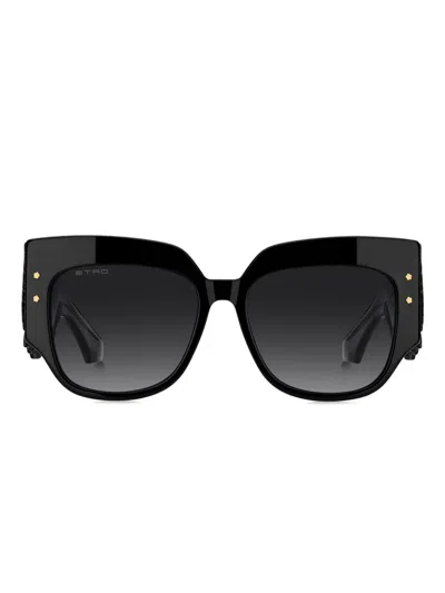 Etro Eckige Sonnenbrille Mit Blossom-detail In Black
