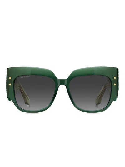 Etro Blossom-embellished Square-frame Sunglasses In Green