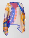 Etro White Georgette Oversized Paisley-print Asymmetric Poncho In Multi