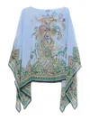 Etro Blue Cape With All-over Paisley Print In Silk Woman In Light Blue