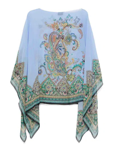Etro Blue Cape With All-over Paisley Print
