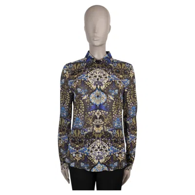 Pre-owned Etro Blue & Black Silk 2022 Arabesque Button-up Shirt 42 M