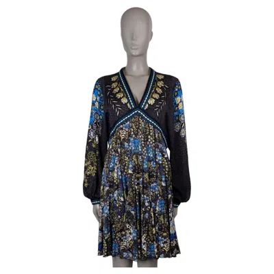 Pre-owned Etro Blue Black Silk 2022 Irma Arabesque Dress 40 S