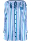 Etro Off-the-shoulder Embroidered Striped Cotton And Silk-blend Mini Shirt Dress In Blue